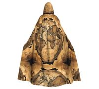 GUCHENP Ancient Map World Globe Print Halloween Adult Hooded Cloak, Unisex Hooded Robe Cloak Long Cape For Cosplay/Party