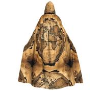 GUCHENP Ancient Map World Globe Print Hooded Cape Adult Halloween Hooded Cloak, Ideal For Cosplay, Parties & More