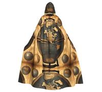 GUCHENP Ancient World Globe Print Halloween Adult Hooded Cloak, Unisex Hooded Robe Cloak Long Cape For Cosplay/Party