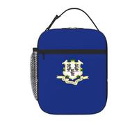 GUCHENP Connecticut State Flag Print Portable Insulated Lunch Bag,Reusable Thermal Bag for Office & Travel Use
