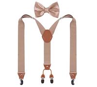 GUCHOL Men Suspenders Bow Tie Shaped Heavy Duty with Strong Metal Clips Adjustable Elastic Wide Suspenders, Kahki