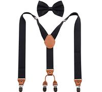 GUCHOL Men Suspenders Bow Tie Shaped Heavy Duty with Strong Metal Clips Adjustable Elastic Wide Suspenders, Black