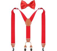 GUCHOL Men Suspenders Bow Tie Shaped Heavy Duty with Strong Metal Clips Adjustable Elastic Wide Suspenders, Red