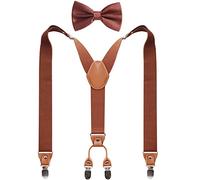 GUCHOL Suspenders Bow Tie for Mens and Women Heavy Duty Elastic Wide Suspenders Strong 4 Metal Clips Adjustable