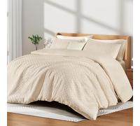 Guchuang Bedding Beige Waffle Weave Bedding Set King Size Textured Duvet Cover Luxury Soft Microfiber Quilt Cover 220x230cm with Zipper Closure 2 Pillowcases