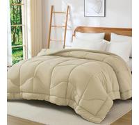 Guchuang Bedding Coverless Duvet King Size 10.5 Tog-Reversible Comforter for All Seasons-Lightweight Down Alternative Comforter (Beige,King)