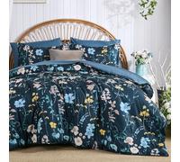 Guchuang Bedding King Size Duvet Cover Sets Flowers Dark Blue Floral Bedding Set 3-Piece, Soft Microfiber Floral Duvet Cover 220x230cm Zipper Closure with 2 Pillowcases, for All Season