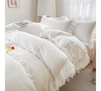 Guchuang Bedding Ruffle Double Duvet Cover Set, White 3-Piece Bedding Set - Soft Microfiber, Wrinkle-Resistant & Decorative Duvet Cover with Hidden Zipper (Double, 200x200cm)