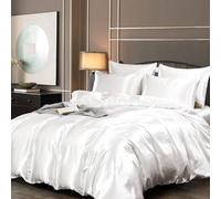Guchuang Bedding Silk Satin King Size Complete Bedding Set 6 Pieces White Duvet Cover Luxury Style Ultra Soft Microfiber Quilt Cover 220x230cm with 1 Fitted Sheet, 4 Pillowcases