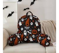 Guchuang Halloween Velveteen Cuddle Cushion - Ghost Pattern Reading Pillow for Adults & Kids, Designed for Bed and Couch Sitting Up, Includes Arms, Handle and Washable (Black, 64x46x25cm)