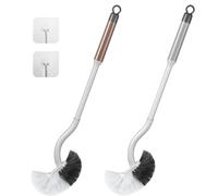 GUCOLUBU Set of 2 Toilet Brushes with Edge Cleaner, Long Handle, Curved Toilet Brush with Deep Cleaning, Plastic Toilet Brush Set (Grey/Brown)