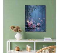 GUCSMN Bamboo Grove Lotus Flowers Wall Art Poster, Zen Landscape Unframed Canvas Prints Room Decor, Blue Pink Pictures for Bedroom Living Room Bathroom Home Office Kitchen 12x16in Unframed
