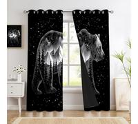 GUCSMN Blackout Noise Reducing Eyelet Curtains for Bedroom, Fantasy Mountains Forest Energy Walking Bear Printed Curtain for Living Room Small Window, W 66" x L 72", Black, 2 Panels