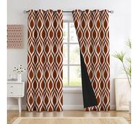 GUCSMN Blackout Noise Reducing Eyelet Curtains for Bedroom, Geometry Art Energy Symmetry Teardrop Printed Curtain for Living Room Small Window, W 52" x L 72", Brown, 2 Panels