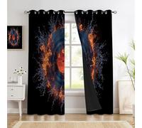GUCSMN Dynamic Art Theme Window Curtain, Water Fire Vinyl Records Pattern Drapes Treatments Blackout Curtains for Bedroom Cafe Dining Room Office Living Room Kitchen Drapes, W 52" x L 90"