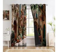 GUCSMN Europe Architecture Theme Window Curtain, Town Street Pattern Drapes Treatments Blackout Curtains for Bedroom Cafe Dining Room Office Living Room Kitchen Drapes, W 66" x L 72"