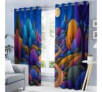 GUCSMN Fairy Tales Illustrations Curtains for Living Room Bedroom, Trees Paths Blackout Curtain W 66" x L 84", Pattern Drapes 84 inch长度 Drop, Thermal Insulated Eyelet Window Treatments, 2 Panels