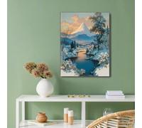 GUCSMN Mount Fuji Snow Scenery Wall Art Poster, Japan Landscape Unframed Canvas Prints Room Decor, Blue Pictures for Bedroom Living Room Bathroom Home Office Kitchen 12x16in Unframed
