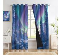 GUCSMN Polar Regions Landscape Theme Window Curtain, Northern Lights Forest Pattern Drapes Treatments Blackout Curtains for Bedroom Cafe Dining Room Office Living Room Kitchen Drapes, W 46" x L 72"