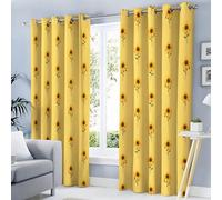 GUCSMN Simple Flower Curtains Eyelet Thermal Insulated Blackout Curtain, Cute Sunflower Print Pattern Ring Top Window Drapes for Bedroom Living Room W 66" x L 90" Drop 2 Panels