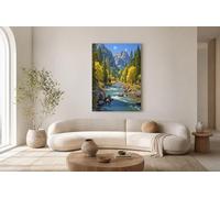 GUCSMN Unframed Canvas Prints Mountains Forests Streams Wall Art Poster, Autumn Landscape Home Decor Modern Artwork for Living Room Bedroom Bathroom Home Office Kitchen 12x16in