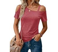 GUCURIN Womens Summer Cold Shoulder Top Short Sleeve Casual T Shirts Off The Shoulder Tops for Women Elegant Tunic Blouse(Pink,L)