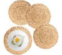 GUDAGUU Round Woven Placemats- Natural Water Hyacinth Weave Place Mat Set of 6,Braided Straw Table Mats for Dining Tables (4, 7.87" 20cm)