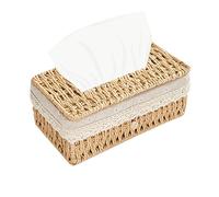 GUDAGUU Woven Tissue Box Cover Rectangle, Rustic Woven Napkin Box Tissue Cover with Flip-Open Top Paper Case Organizer,Boho Decorative Facial Tissue Holder (Beige, 9.45" l)