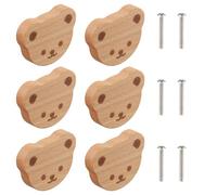Gudalea 6Pcs Furniture Knobs Wooden Cabinet Knob, Drawer Knobs with Screws, Wooden Buttons for Dressers, Animal Shaped Wood Handles for Decoration for Home, Kitchen, Bedroom, Wardrobe (B)