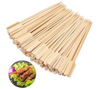 Gudalea Pack of 100 Wooden Bamboo Skewers, Finger Food Sticks, 12 cm BBQ Bamboo Barbecue Skewers, Barbecue Kebab Party Sticks Skewers for Barbecues/Cocktails/Buffets/Fruit/Hamburgers (12 cm)