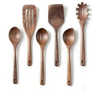 Gudamaye 12 inch Black walnut Wooden spoons for cooking, 6 PCES Long Handel Wooden Spoons, Natural Black walnut Wooden utensil for cooking, Wooden Kitchen Utensil set