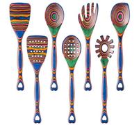 Gudamaye Pakkawood 7-Piece Blue Utensils, Heart Shape Cooking-Spoons, Non-Stick, BPA Free, Wood Kitchenware
