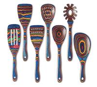 Gudamaye Pakkawood 7-Piece Blue Wooden Cooking Utensils - Wooden Spoons, Kitchen Utensil Set, Non-Stick Spoons