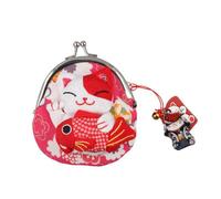 GUDEKIKL 1Pcs Japanese Maneki Neko Coin Purse, Portable Coin Pouch With Clasp Closure, Creative Change Purse, Lucky Cat Wallet With Cute Pendant, White&Red, Japanese Style