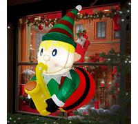GUDELAK 3.5 Ft Christmas Inflatables Outdoor Decorations Christmas Inflatable Elf Playing Saxophone Broke Out from Window Built-in LED Lights Xmas Blow up Decor for Outside Indoor Yard Garden Home