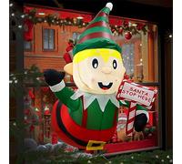 GUDELAK 3.5 Ft Christmas Inflatables Outdoor Decorations Christmas Inflatable Elf with Guidepost Broke Out from Window Built-in LED Lights Xmas Blow up Decor for Outside Indoor Yard Garden Home