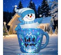GUDELAK 5 FT Christmas Inflatables Outdoor Decorations, Blue Snowman Inflatable Christmas Decorations in Mug, Blow Up Xmas Decorations for Yard Lawn Garden Indoor Ourdoor