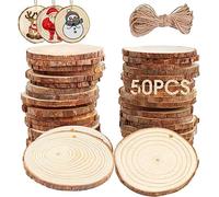 GUDELAK 50pcs Natural Wood Slices 5-6cm, DIY Wooden Christmas Ornaments Unfinished Wood Circles for Crafts Centerpieces, Predrilled Wood Rounds for DIY Crafts Kit Christmas Ornaments