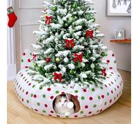 GUDELAK Christmas Tree Cat Tunnel with Red & Green Polka Dots - Foldable Crinkle Tunnel with Peek Holes & Hanging Balls, Holiday Interactive Toy for Indoor Cats & Kittens