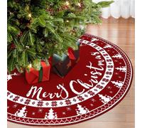 GUDELAK Christmas Tree Skirt 60 Inches, Knit Red Tree Skirt for 7ft Tree to 9ft Tree, Double-Sided Large Knitted Xmas Tree Skirt for Indoor Holiday Party Farmhouse Christmas Tree Decorations