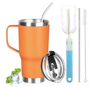 GUDEMAO 20 oz Tumbler with Handle, Stainless Steel Insulated Tumbler with Lid and Straw, Double Wall Vacuum Insulated Coffee Mug Tumbler, Insulated Coffee Thermal Cup for Cold and Hot(Orange)