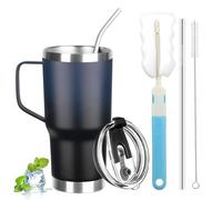 GUDEMAO 20 oz Tumbler with Handle, Stainless Steel Insulated Tumbler with Lid and Straw, Double Wall Vacuum Coffee Mug Cup, Insulated Coffee Thermal Cup for Cold and Hot (Blue Black)