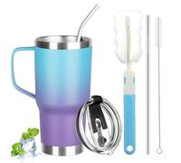 GUDEMAO 20 oz Tumbler with Handle, Stainless Steel Insulated Tumbler with Lid and Straw, Double Wall Vacuum Insulated Coffee Mug Tumbler, Insulated Coffee Thermal Cup for Cold and Hot（Blue Purple）