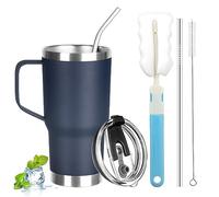 GUDEMAO 20 oz Tumbler with Handle, Stainless Steel Insulated Tumbler with Lid and Straw, Double Wall Vacuum Coffee Mug Tumbler, Insulated Coffee Thermal Cup for Cold and Hot (Navy Blue)