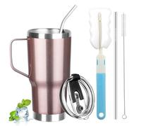 GUDEMAO 20 oz Tumbler with Handle, Stainless Steel Insulated Tumblers with Lid and Straw, Double Wall Vacuum Insulated Tumbler, Insulated Travel Mug Coffee Cup for Cold and Hot (Rose Gold)