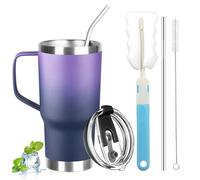 GUDEMAO 20 oz Tumbler with Handle, Stainless Steel Insulated Tumblers with Lid and Straw, Double Wall Vacuum Insulated Tumbler, Insulated Travel Mug Coffee Cup for Cold and Hot (Purple Navy blue)