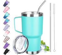 GUDEMAO 30 oz Tumbler with Handle, Stainless Steel Insulated Tumbler with Lid and Straw, Double Wall Vacuum Insulated Coffee Mug Tumbler, Insulated Coffee Thermal Cup for Cold and Hot (Mint Green)