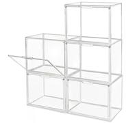 GUDEMAY Clear Stackable Plastic Storage Bins with Magnetic Lid (Transparent, Transparent-L-5 Pack)