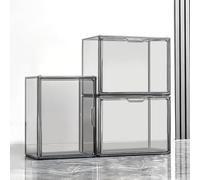 GUDEMAY Gray Clear Stackable Plastic Storage Bins with Magnetic Lid - Dustproof Book, Purses & Cosmetic Display Cases, Large Figures Collectibles Showcase, Shoe Box, Protection Organizer (3 Packs)