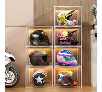 GUDEMAY XL Clear Stackable Plastic Storage Bins with Magnetic Lid, Dustproof Large Showcase for Helmet, Figures Collectibles, Shoe, Book, Bag Organizer Cosmetic Display Cases (Transparent XL-3 Pack)